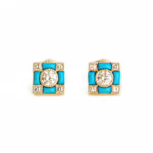 Art Deco Turquoise Diamond Stud Earrings