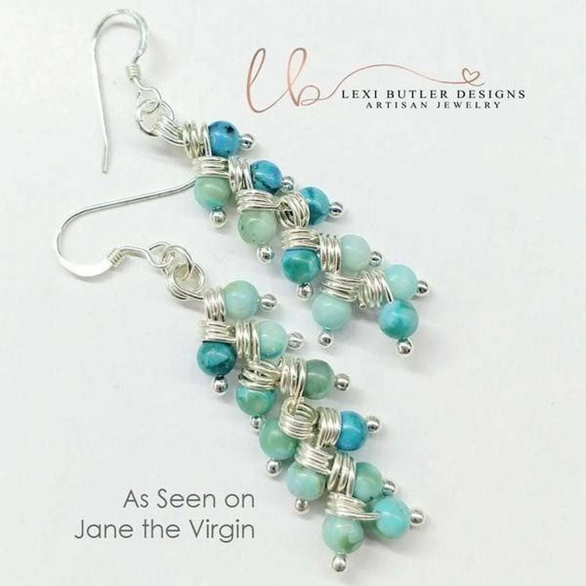 As Seen On TV Jane The Virgin Sterling Silver Turquoise Wire Wrapped Earrings