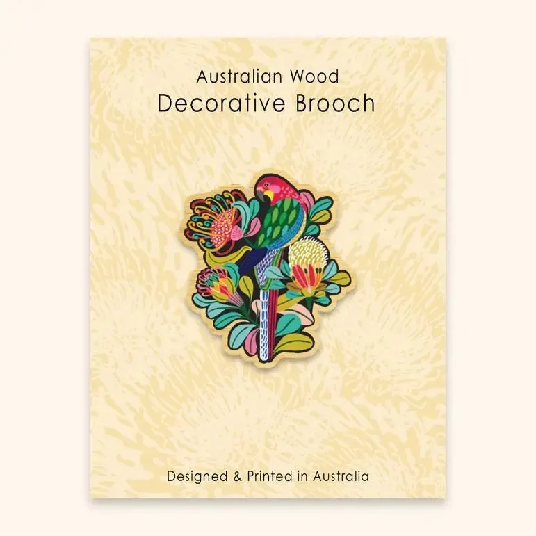 Australian Rosella Bird Wooden Brooch