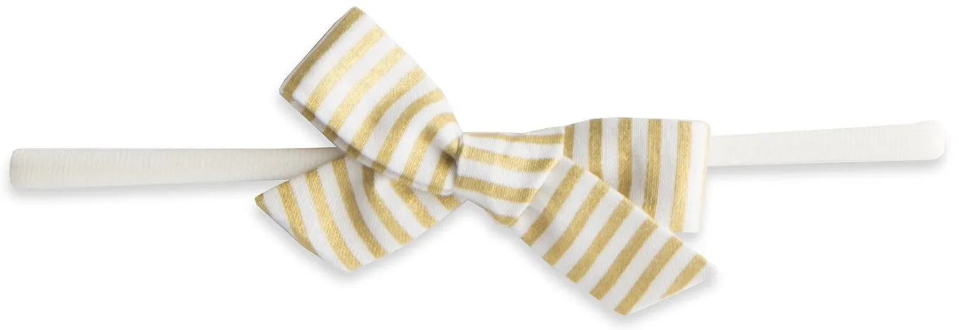 Baby Bling Gold Stripe Cotton Print Skinny Bow Headband