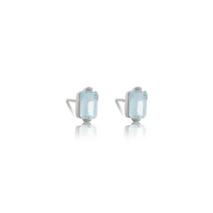 Baguette Mini Stud, Blue Topaz, Silver