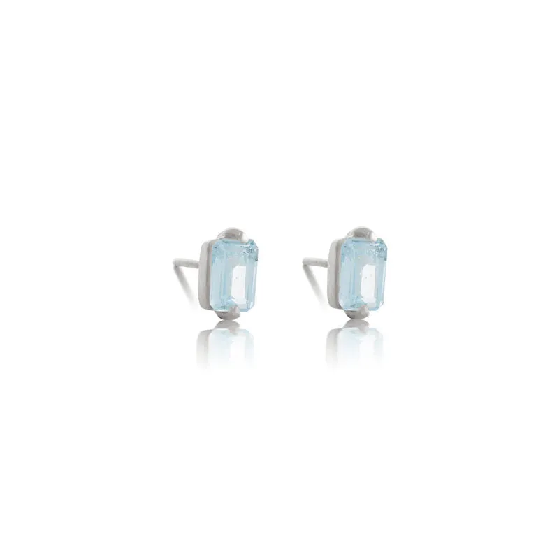 Baguette Mini Stud, Blue Topaz, Silver