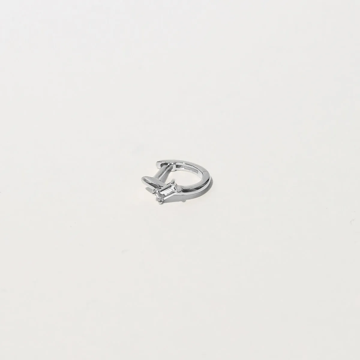 Baguette Piercing Hoop in Solid White Gold