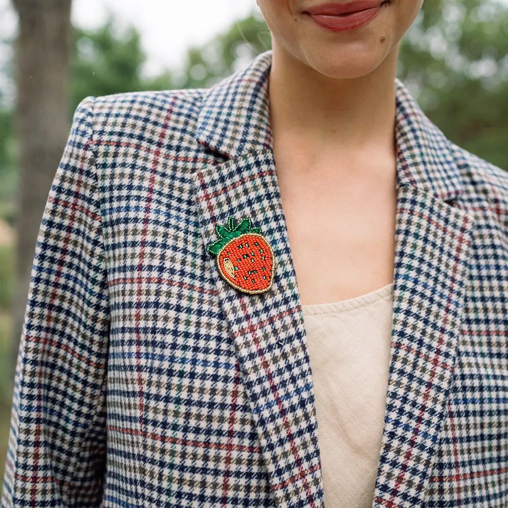 Beaded Brooch Pin - Strawberry