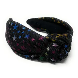 Black Denim Stars Knot Headband