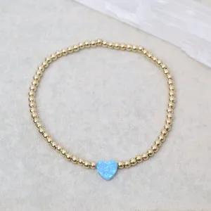 Blue Opal Heart Gold Filled Ball Bracelet