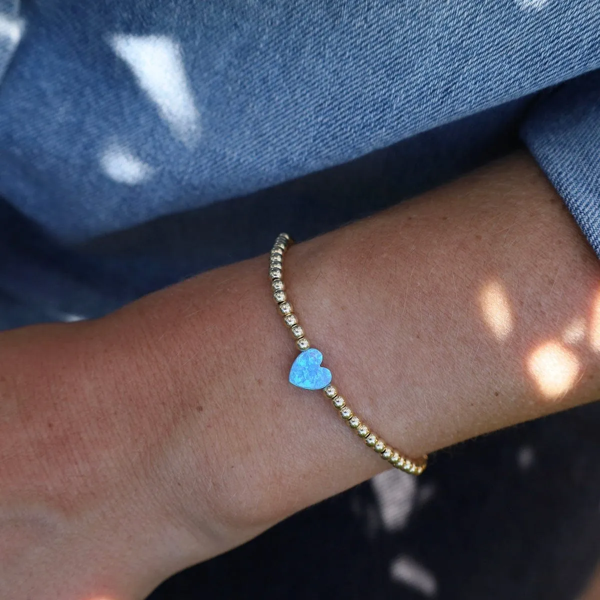 Blue Opal Heart Gold Filled Ball Bracelet