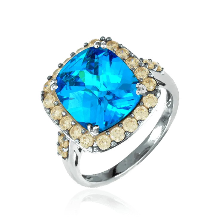 Blue Sparkling Ring with Champagne Halo