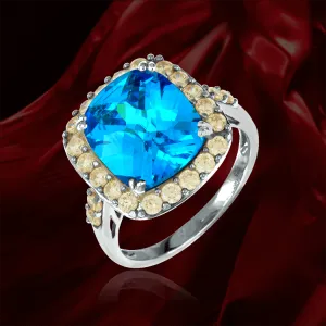 Blue Sparkling Ring with Champagne Halo