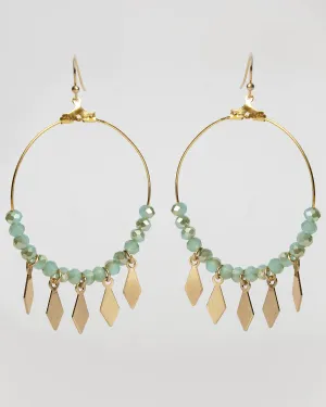 Boho Crystal and Fringe Gold Lightweight Wire Hoop Earrings Coastal Cowgirl