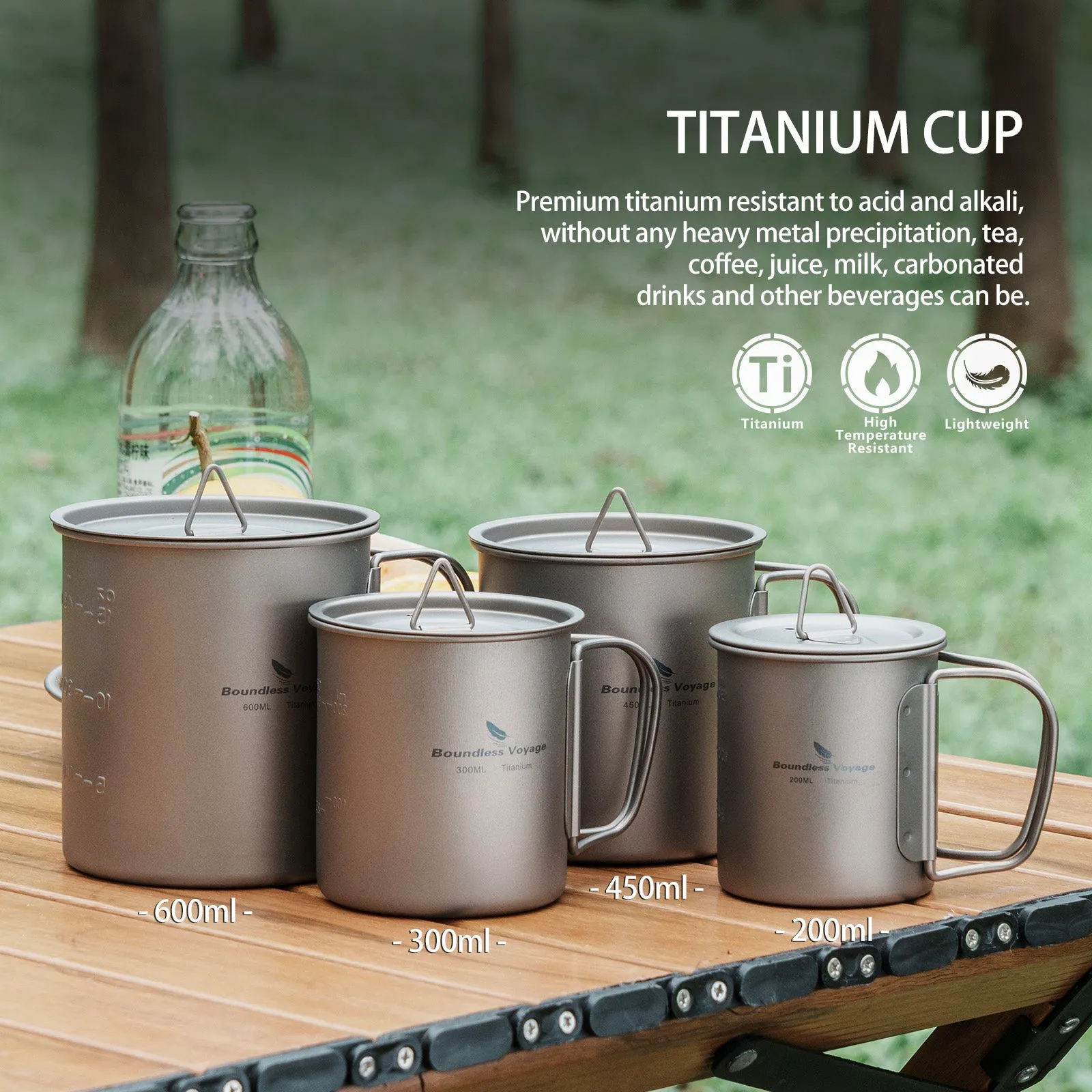 Boundless Voyage Pure Titanium Coffee Cup with Lid Outdoor Camping Ultralight Water Tea Mug 200ml