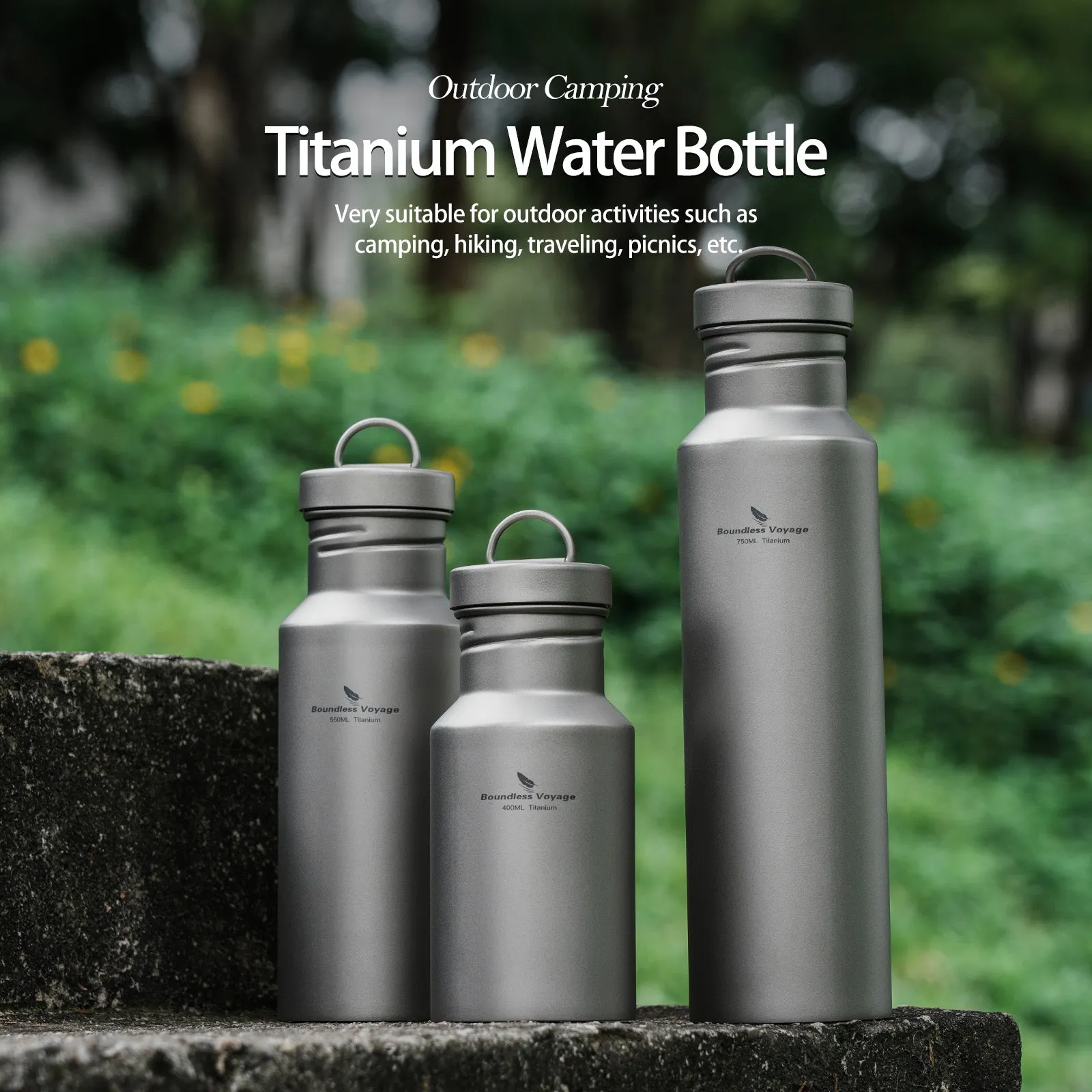 Boundless Voyage Titanium Water Bottle 550ml with Lid Wide Mouth Leak-Proof Reusable Sport Drinking Bottle for Camping Hiking Tea Coffee