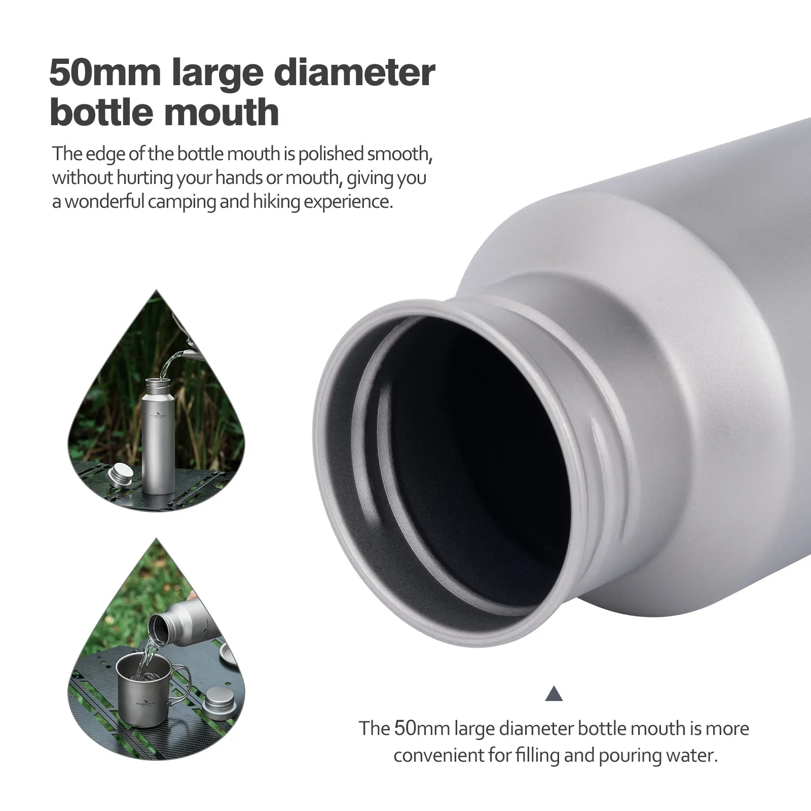 Boundless Voyage Titanium Water Bottle 550ml with Lid Wide Mouth Leak-Proof Reusable Sport Drinking Bottle for Camping Hiking Tea Coffee