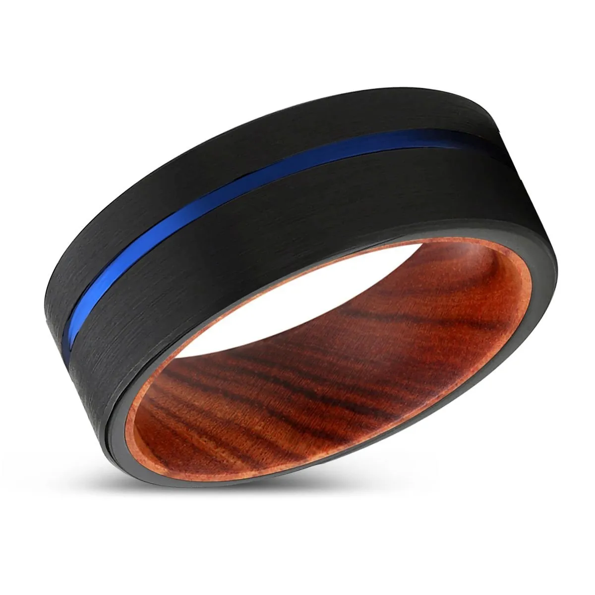 BRONCO | IRON Wood, Black Tungsten Ring, Blue Offset Groove, Flat