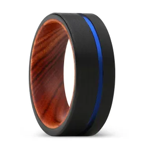 BRONCO | IRON Wood, Black Tungsten Ring, Blue Offset Groove, Flat