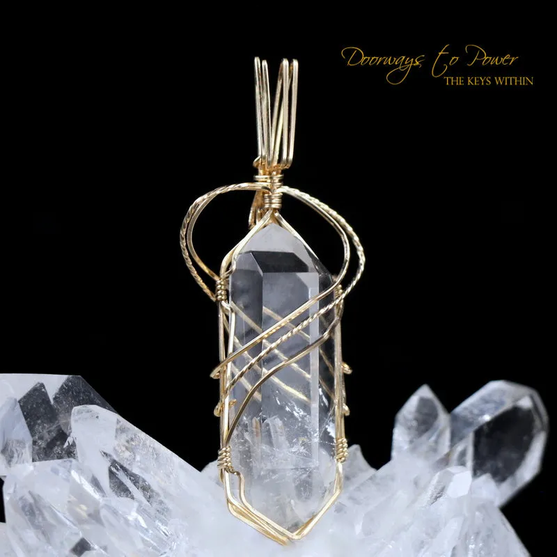 Brookite Manifestation Double Terminated Quartz Crystal Pendant 14k