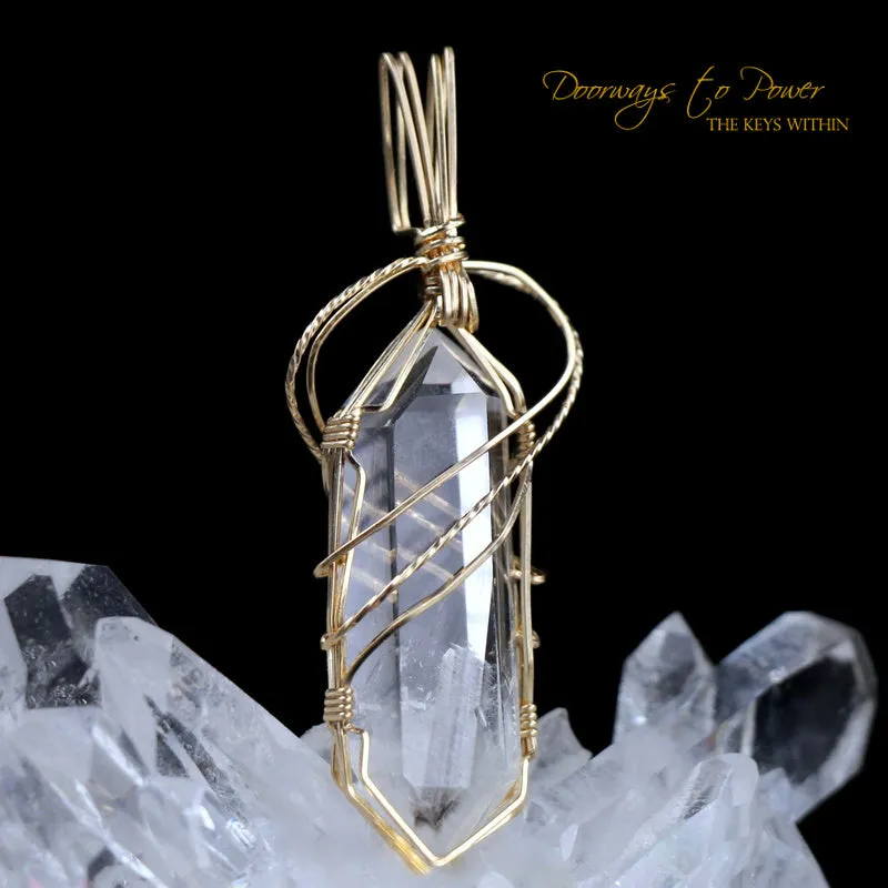 Brookite Manifestation Double Terminated Quartz Crystal Pendant 14k