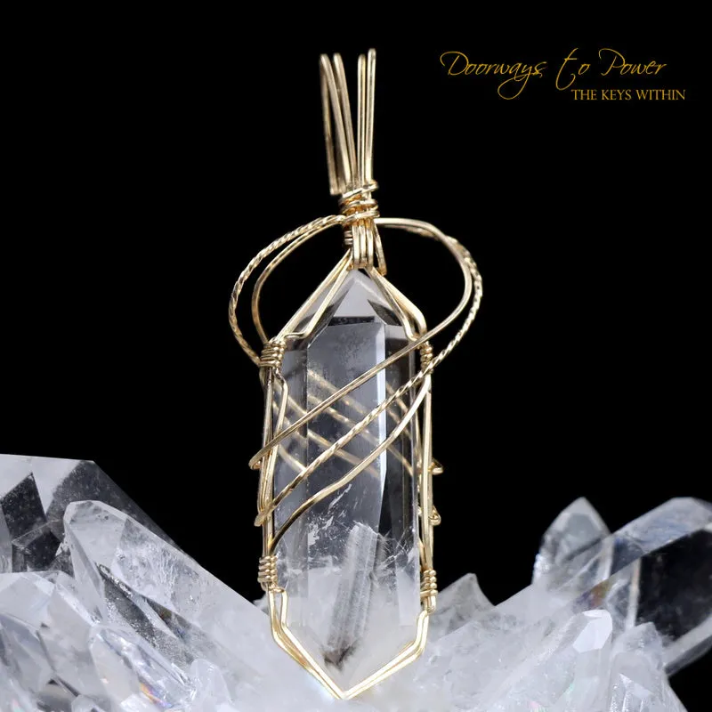 Brookite Manifestation Double Terminated Quartz Crystal Pendant 14k