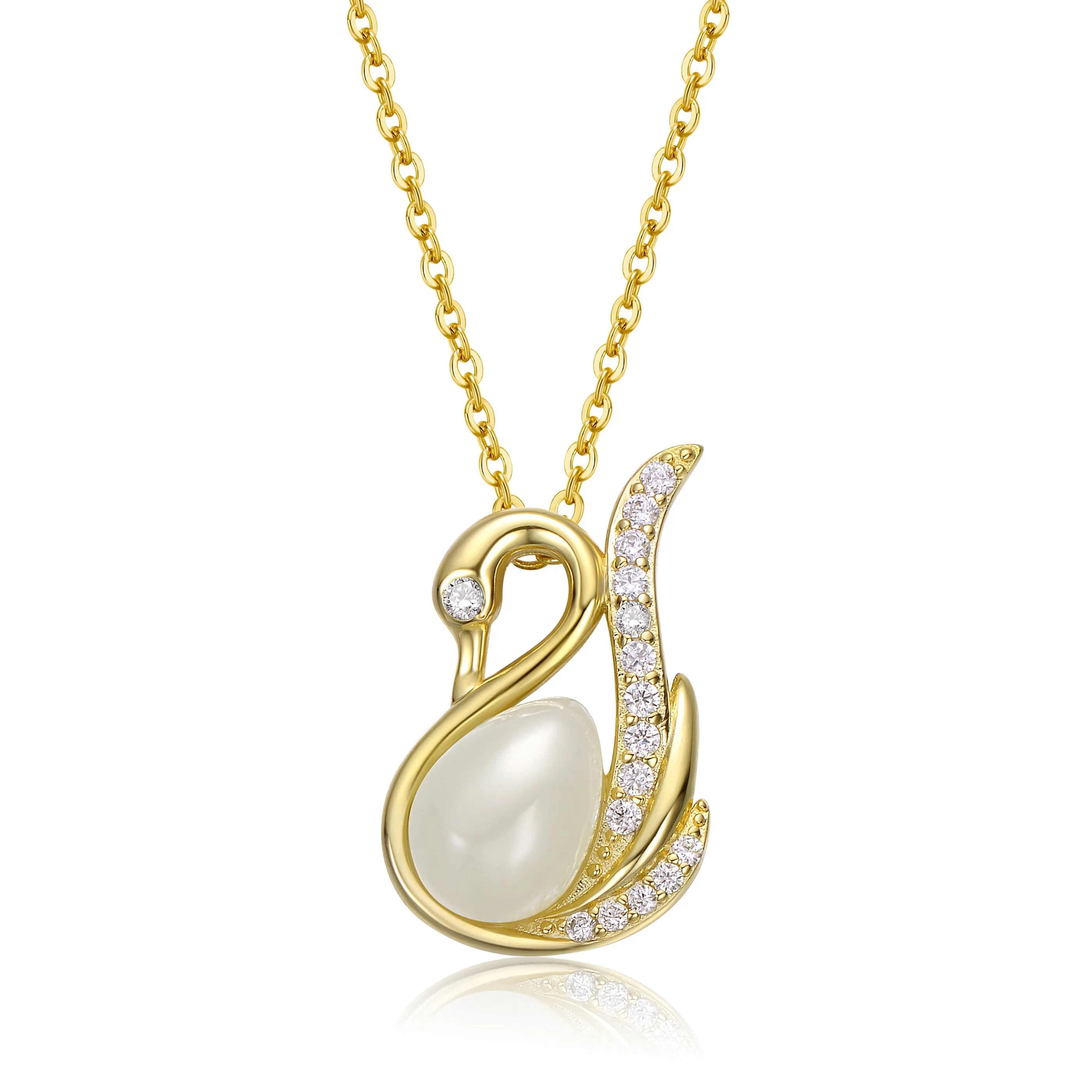 Caroline Faux Pearl Swan Pendant Necklace