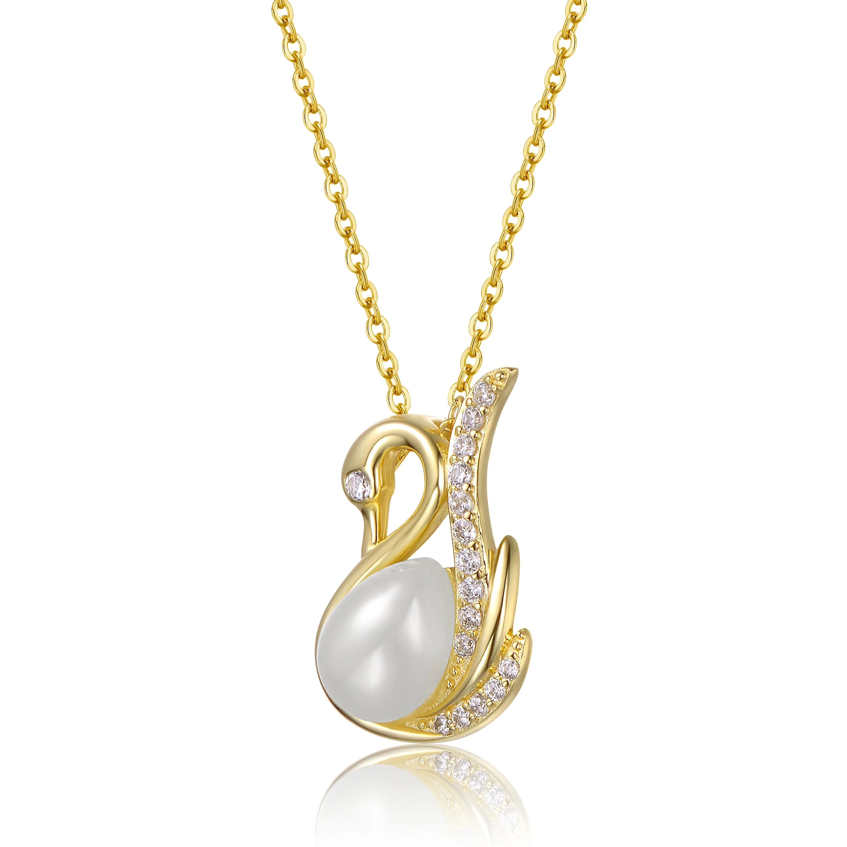 Caroline Faux Pearl Swan Pendant Necklace