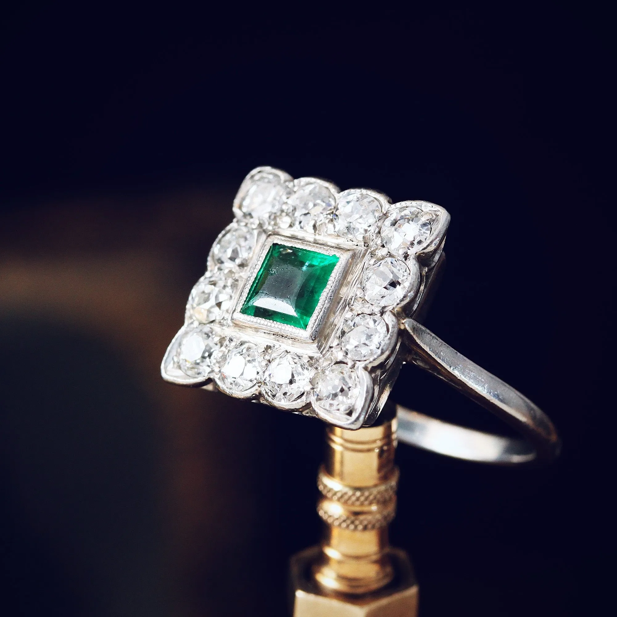 Classic Vintage Emerald & Diamond Cluster Ring