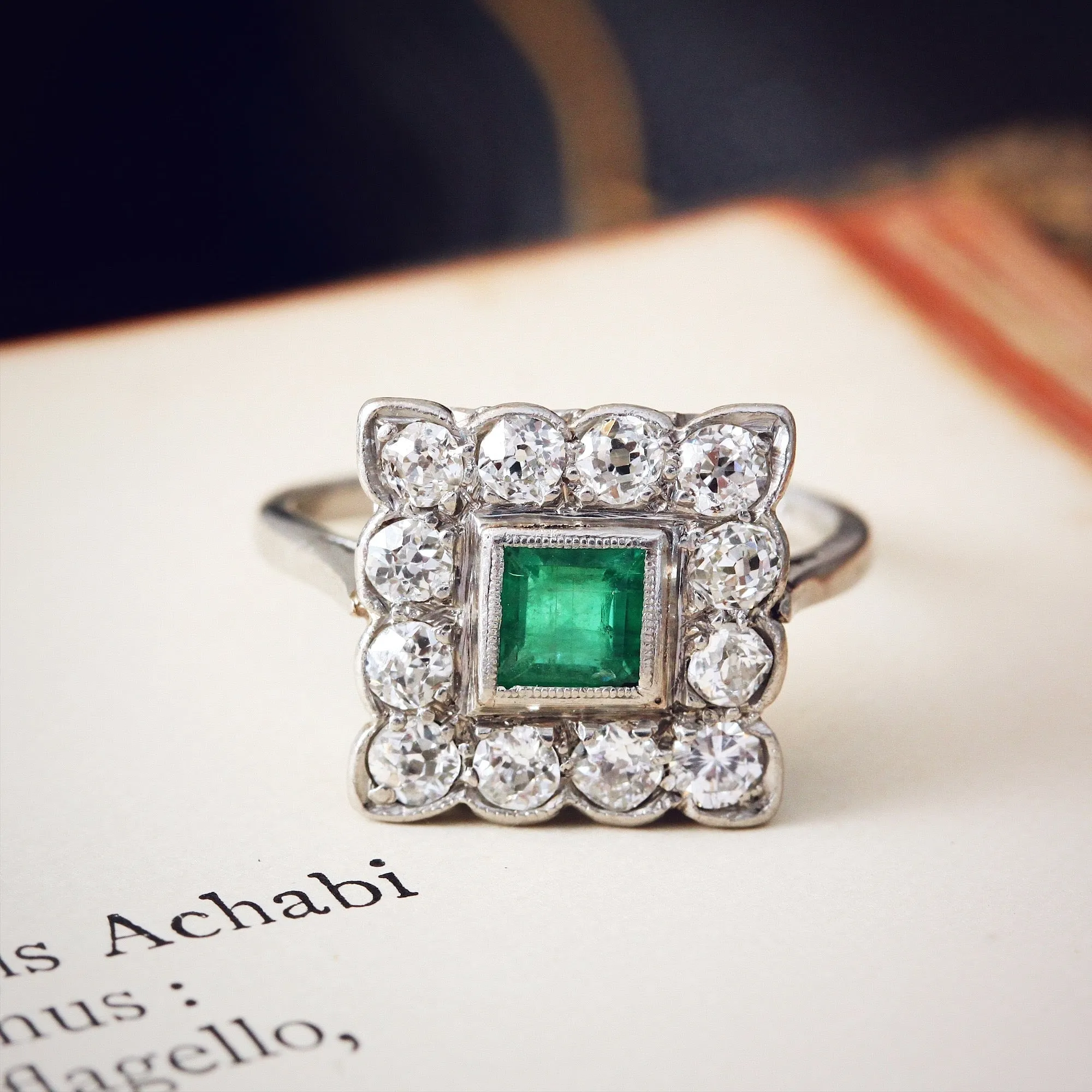 Classic Vintage Emerald & Diamond Cluster Ring