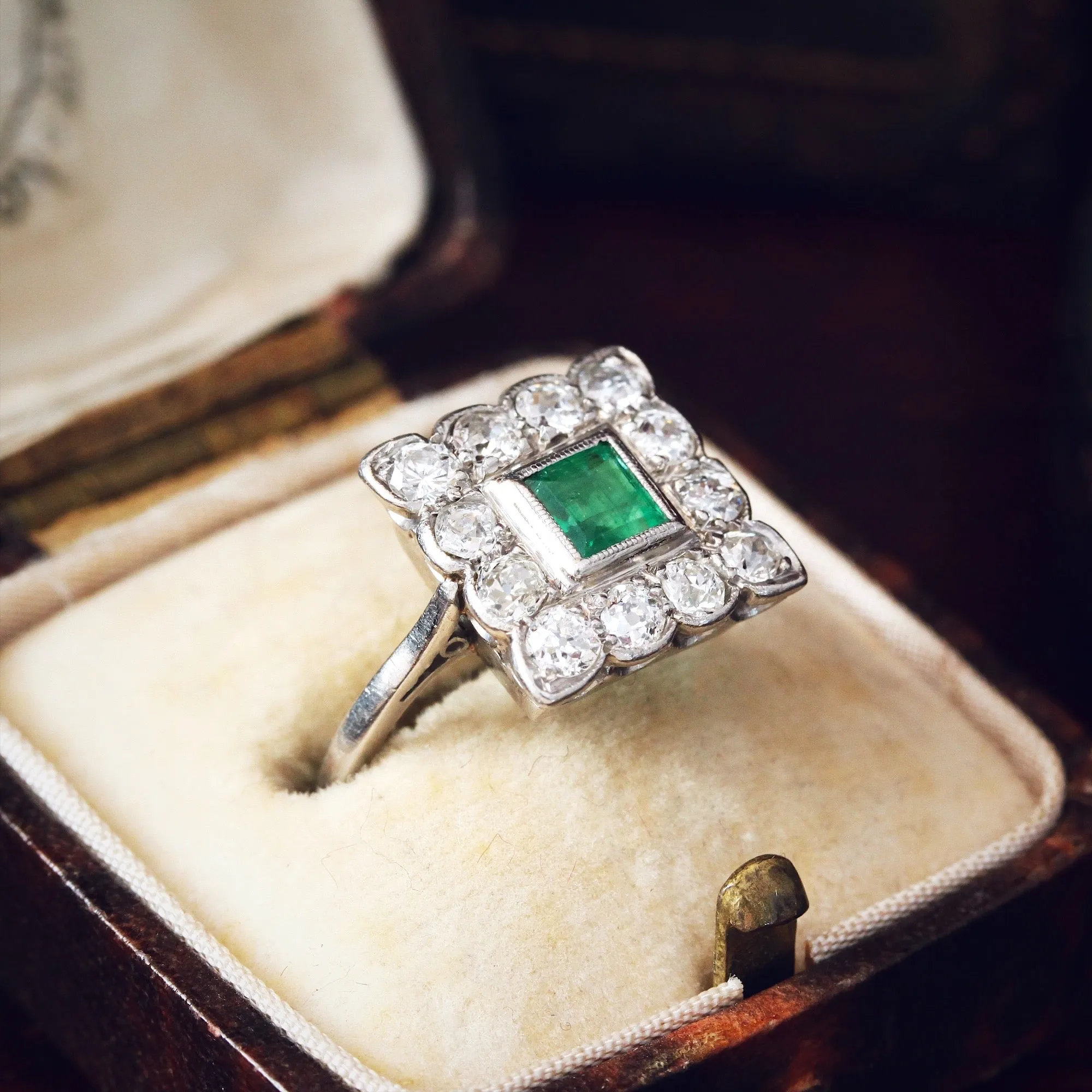 Classic Vintage Emerald & Diamond Cluster Ring