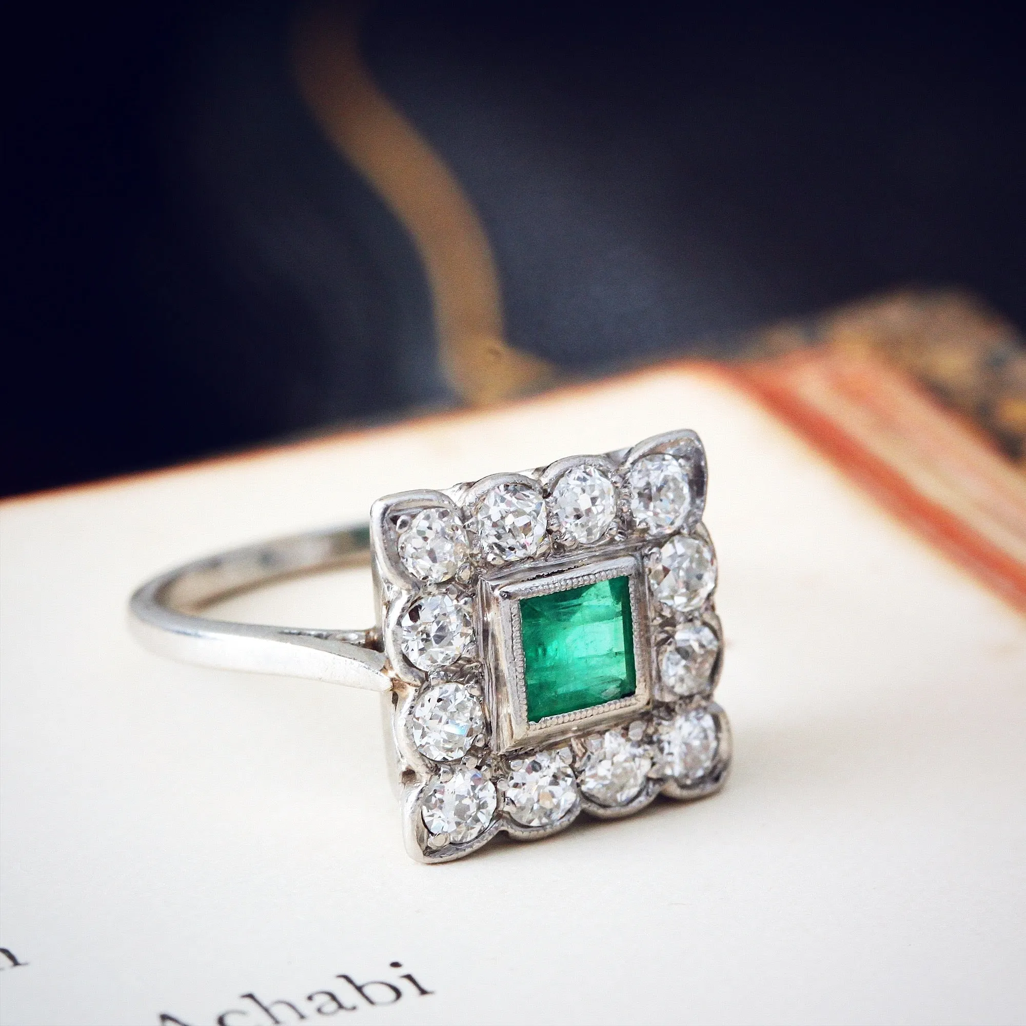 Classic Vintage Emerald & Diamond Cluster Ring