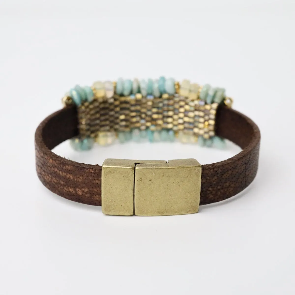 Coated Amazonite, Opal, Vermeil Spacers Leather Bracelet