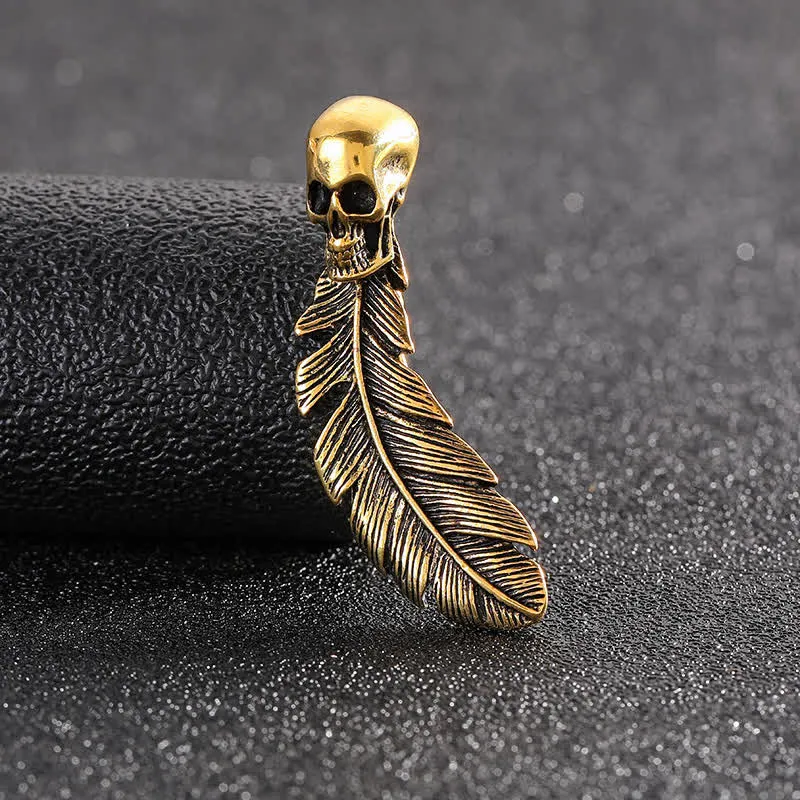 Cool Hip Hop Skull Head & Feather Brooch