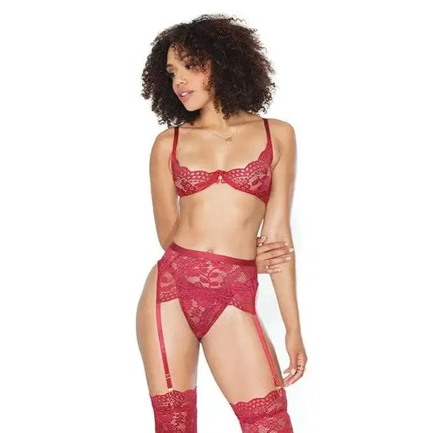 Coquette Scallop Stretch Lace Bra, Garter Belt & Thong