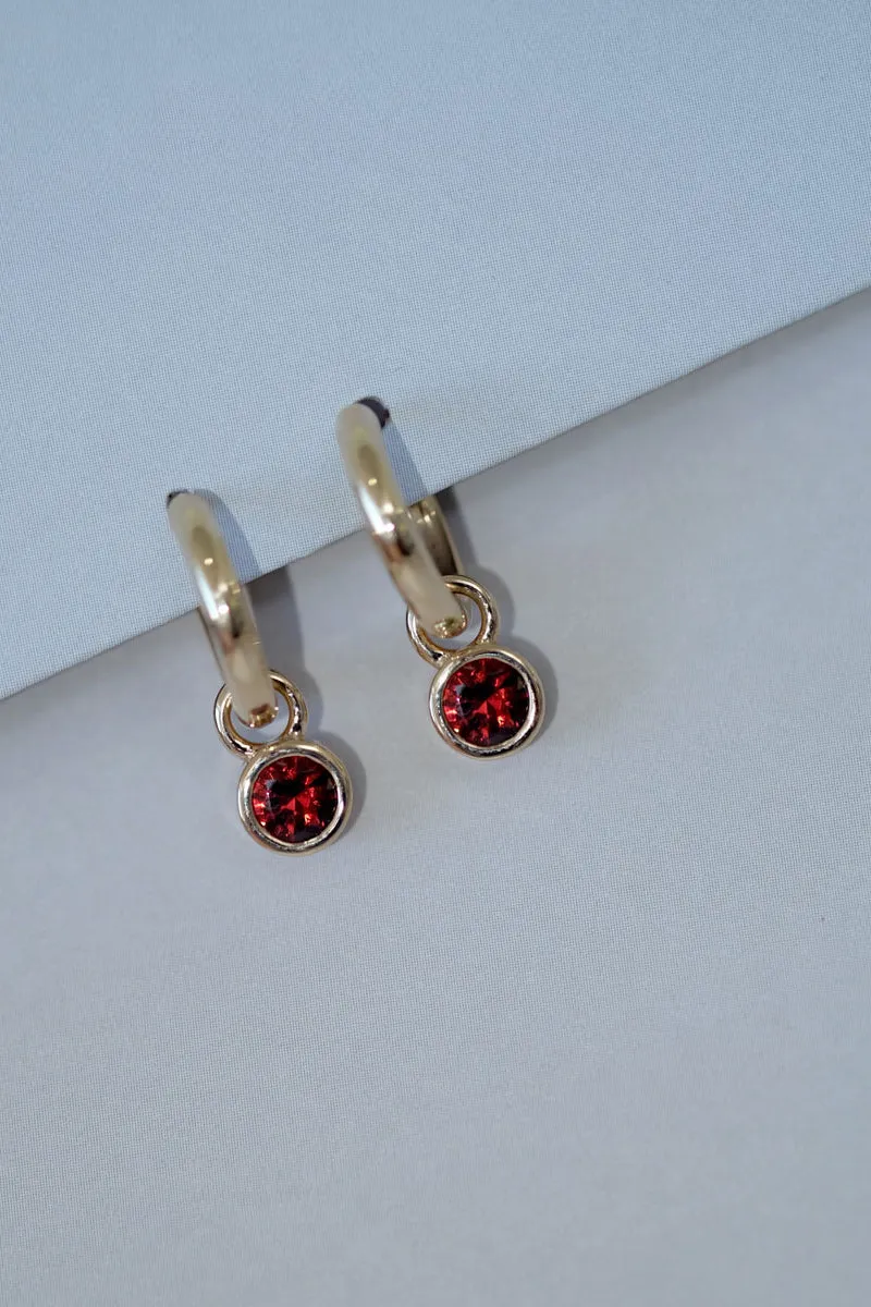 Cosmo Charm Hoop Earrings - Gold Plated / Garnet