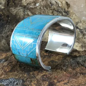 David Rosales Arizona Blue Fancy Inlaid Sterling Silver Bracelet