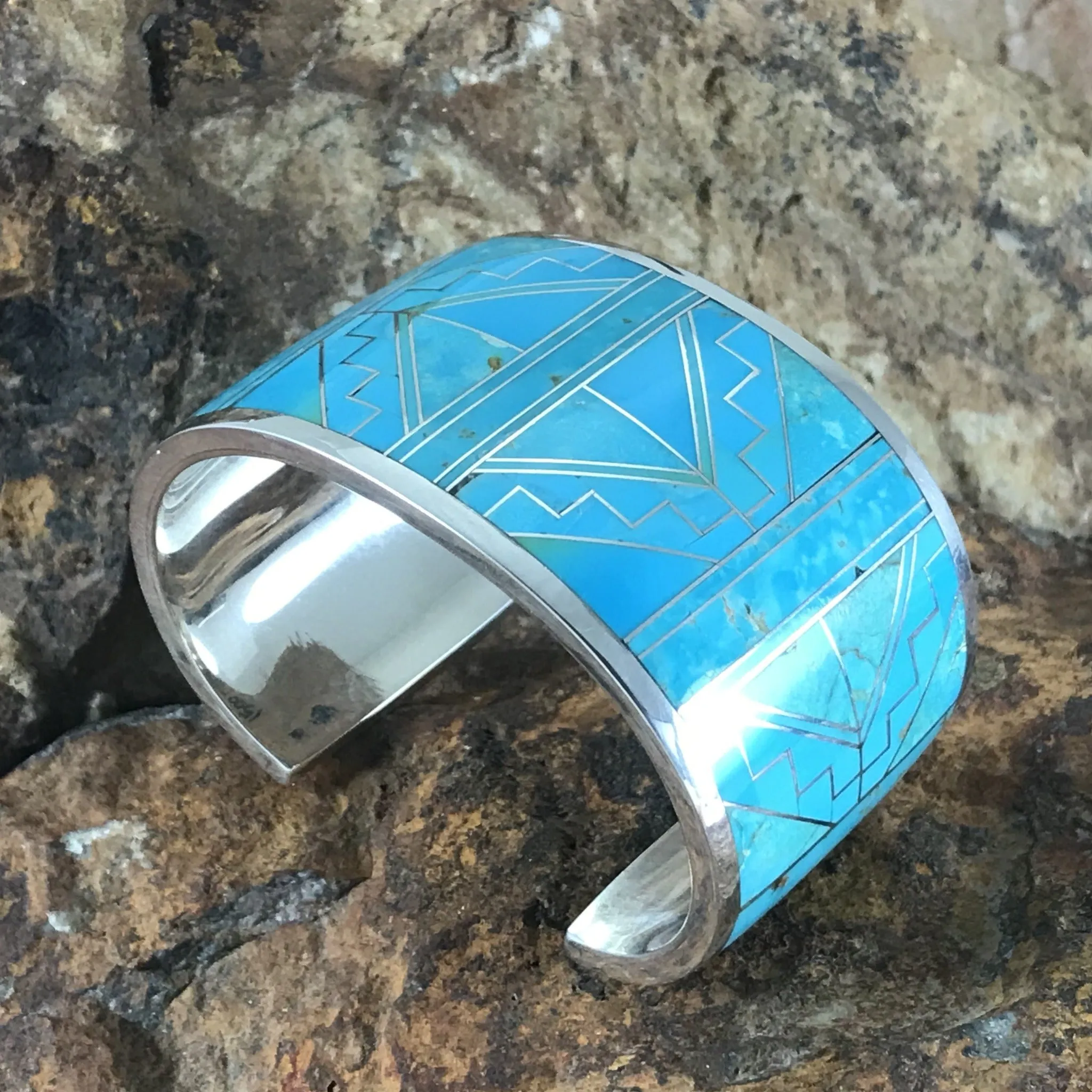 David Rosales Arizona Blue Fancy Inlaid Sterling Silver Bracelet