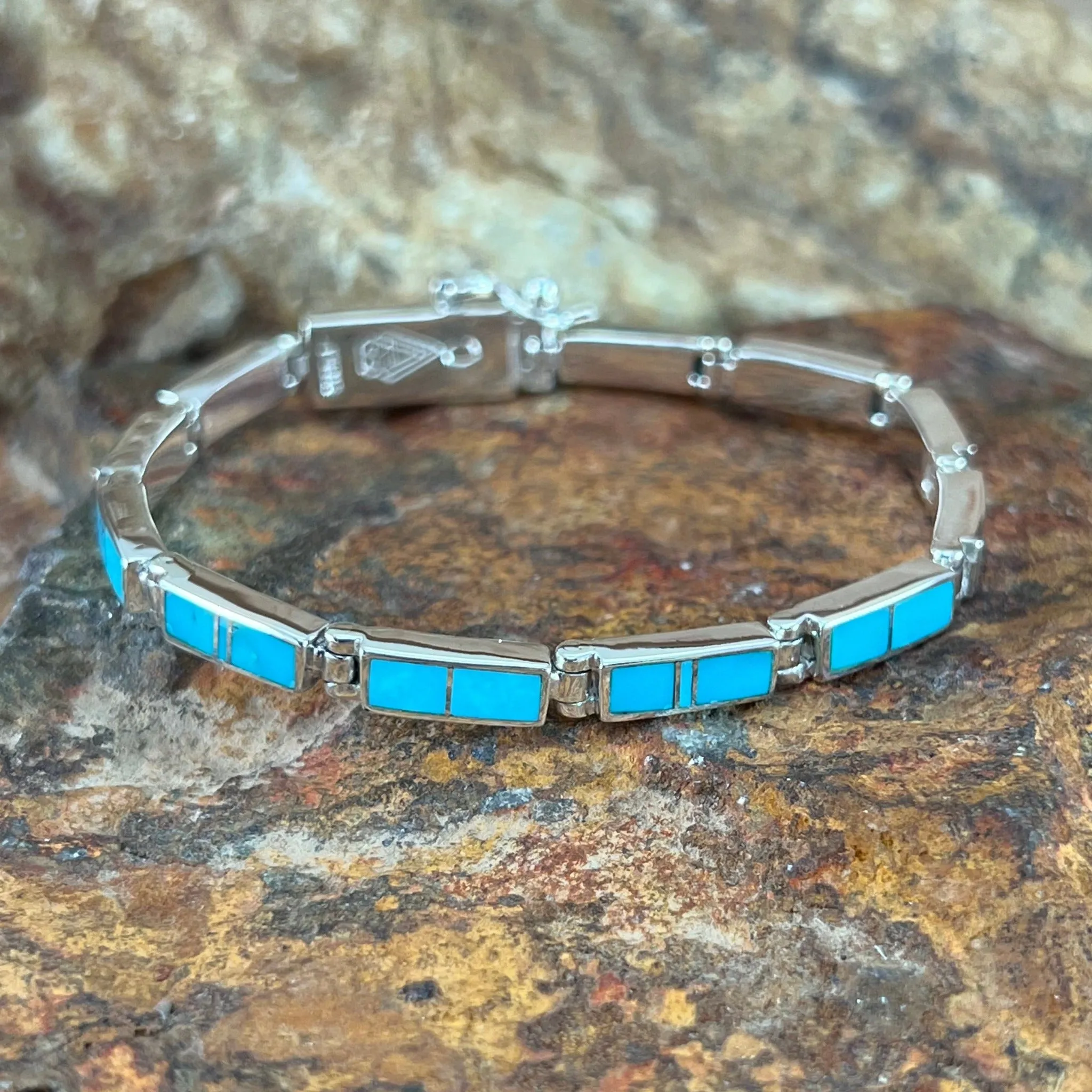 David Rosales Arizona Blue Inlaid Sterling Silver Link Bracelet