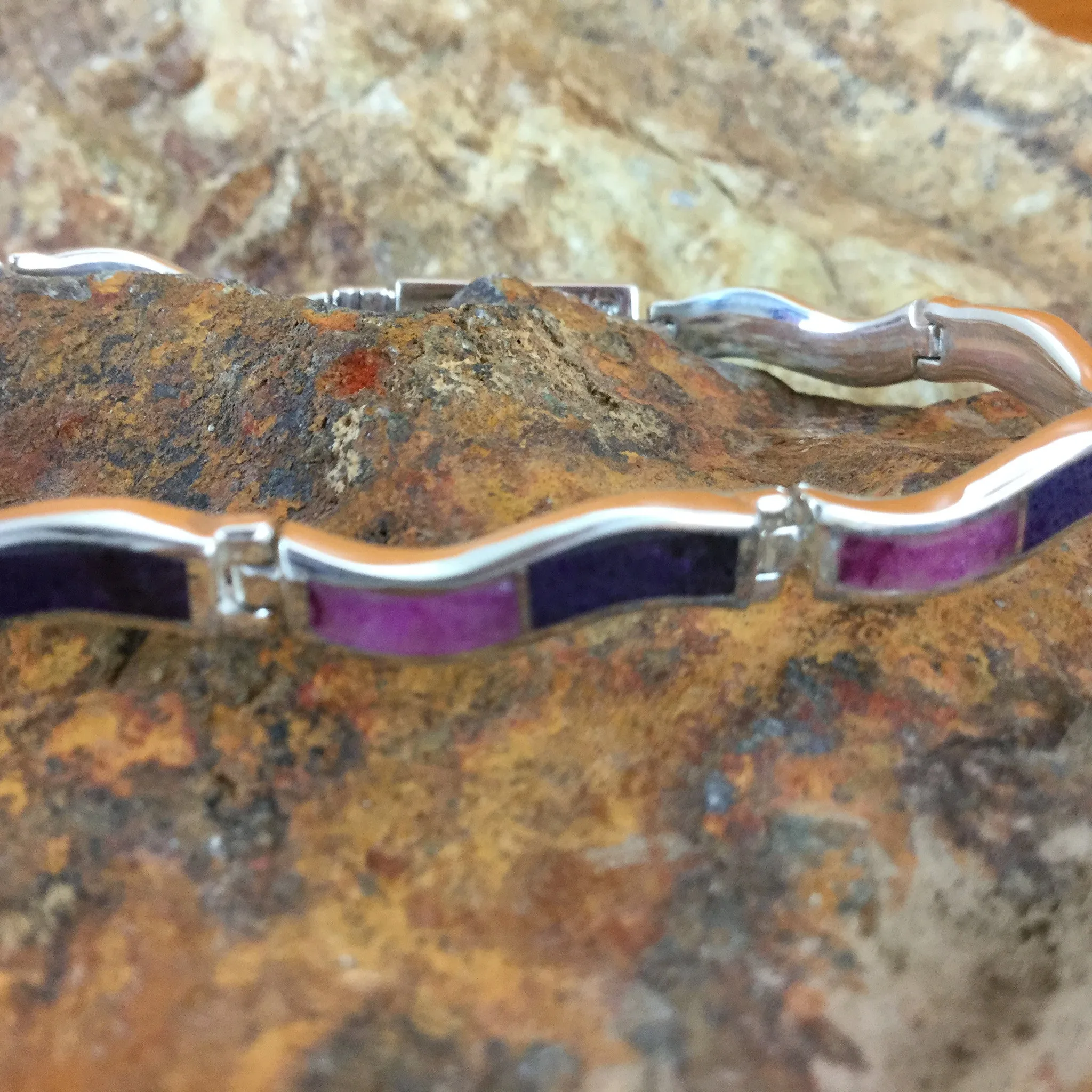 David Rosales Plum Crazy Inlaid Sterling Silver Wavy Link Bracelet