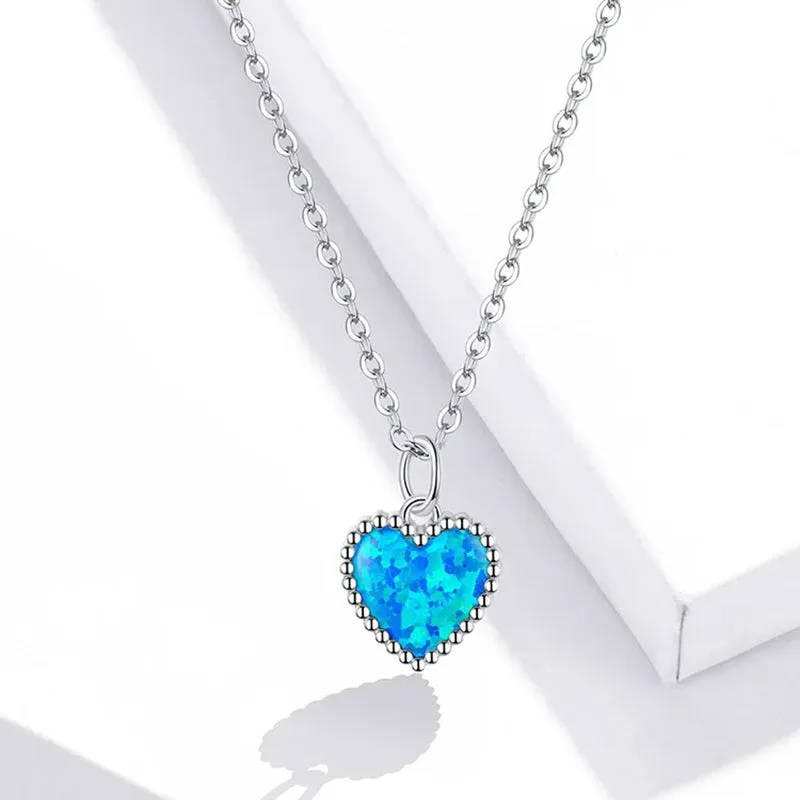 Deep Blue Heart Necklace for Women 925 Sterling Plated platinum Translucent opal Luxury Brand Jewelry