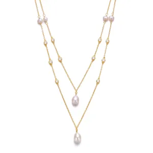 Delphine Golden Pearl Dainty Layered Double Limited Edition Necklace