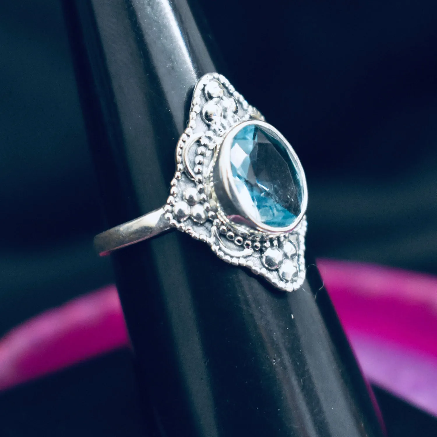 Detailed Blue Quartz Ring (925) Sterling Silver