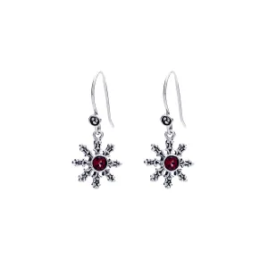 Dharmachakra Sterling Silver Garnet Love Earring