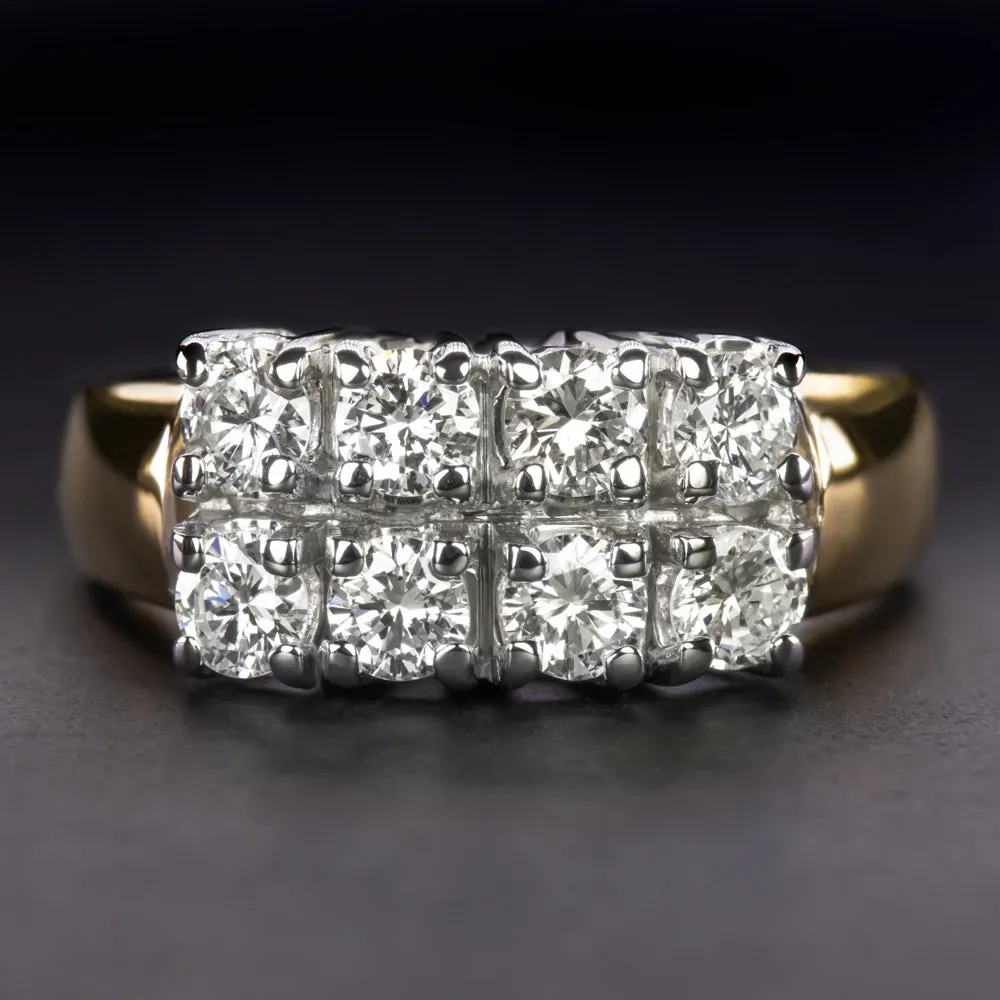 DIAMOND CLUSTER COCKTAIL RING 0.65c F VS 18k TWO TONE GOLD DOUBLE ROW BAND 2/3ct