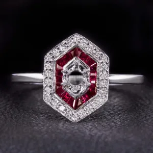 DIAMOND RUBY ENGAGEMENT RING SETTING ART DECO SEMI MOUNT VINTAGE STYLE CALIBRE