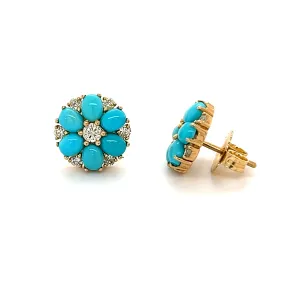 Diamond Turquoise Flower Studs