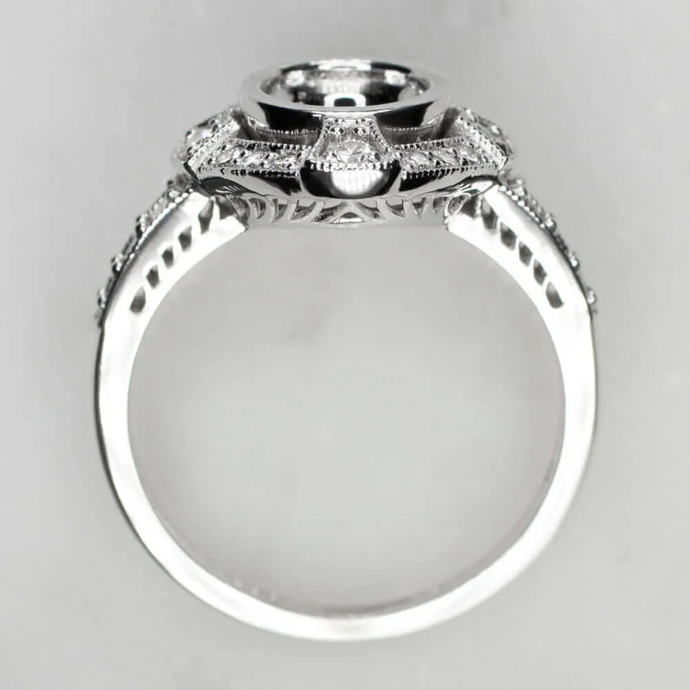 DIAMOND WHITE GOLD RING SETTING 7m ROUND CUT VINTAGE STYLE ENGAGEMENT MOUNT DECO