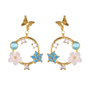 Earrings - Les Jardin Posy  in Nacre & Blue Gems