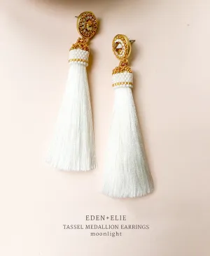 EDEN   ELIE silk tassel statement earrings - moonlight