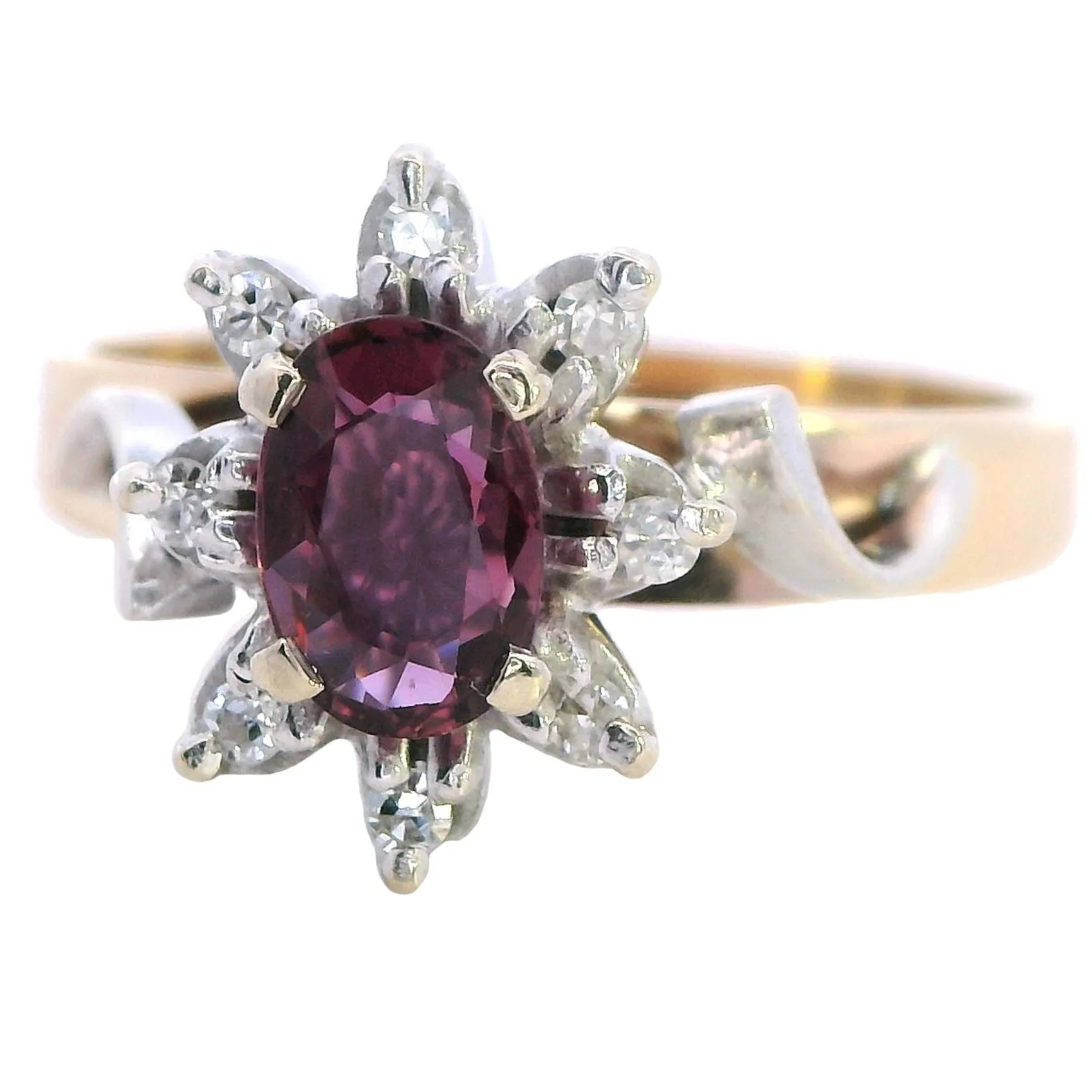 Elegant 9ct Yellow & White Gold Ruby & Diamond Cluster Ring - 9 Stones