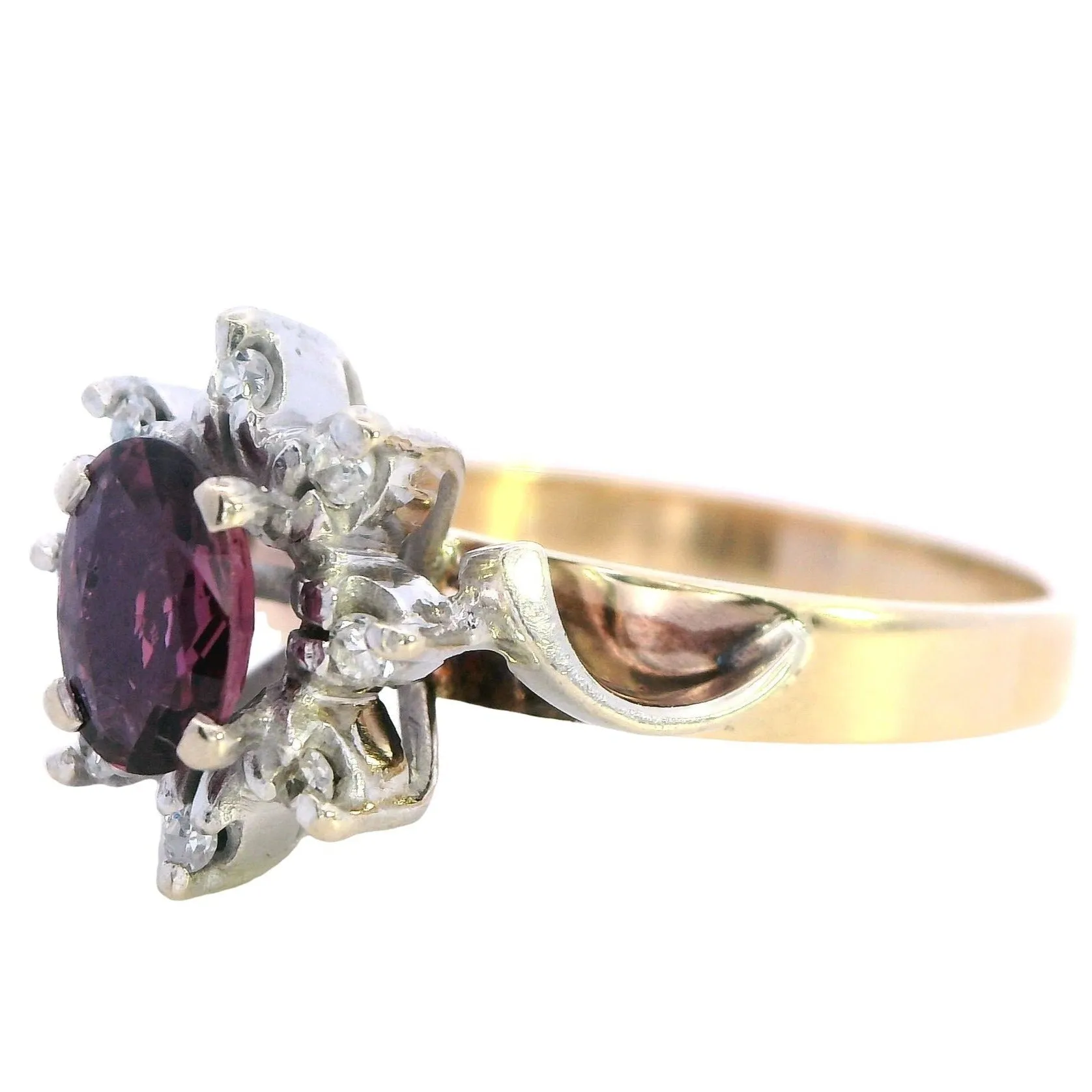 Elegant 9ct Yellow & White Gold Ruby & Diamond Cluster Ring - 9 Stones