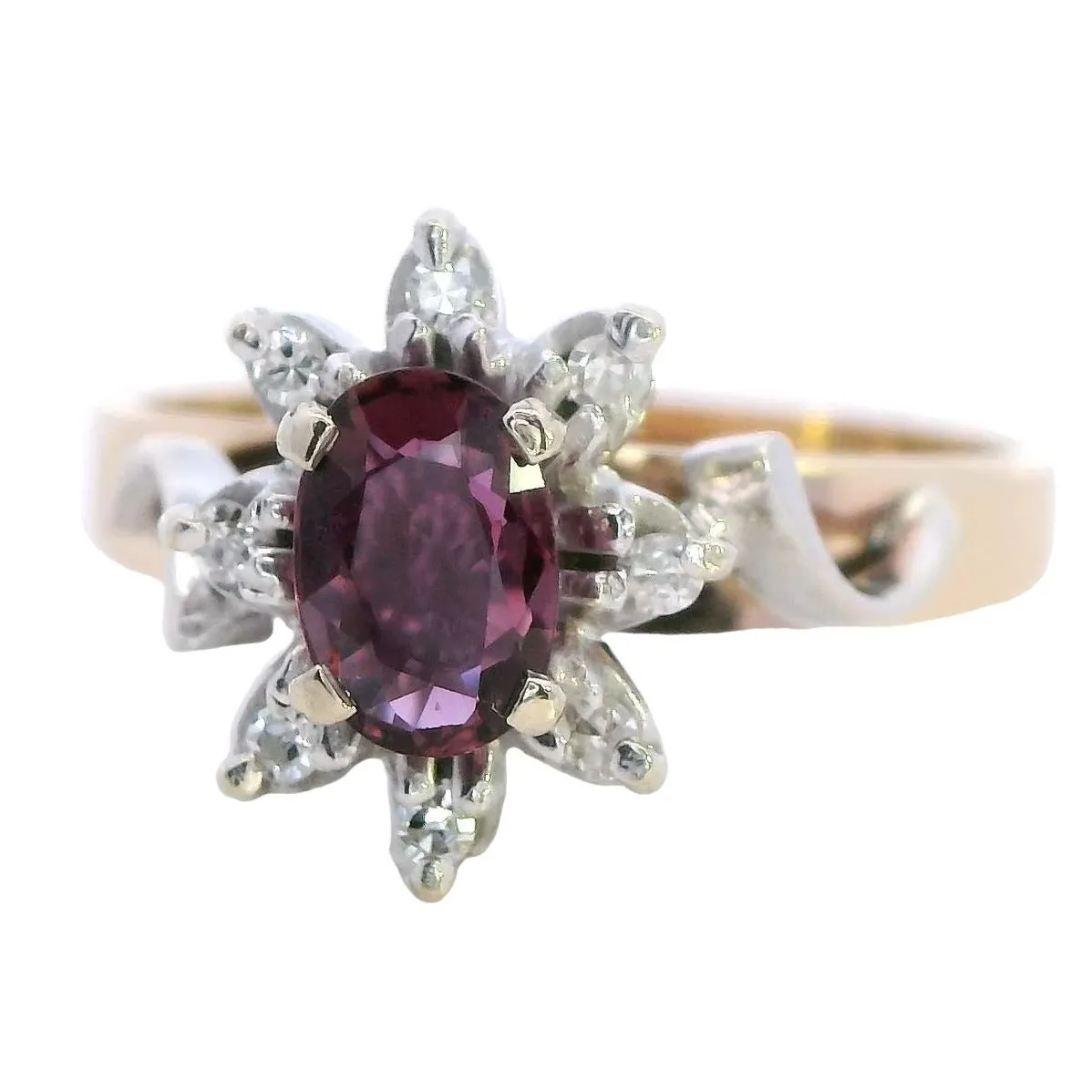 Elegant 9ct Yellow & White Gold Ruby & Diamond Cluster Ring - 9 Stones