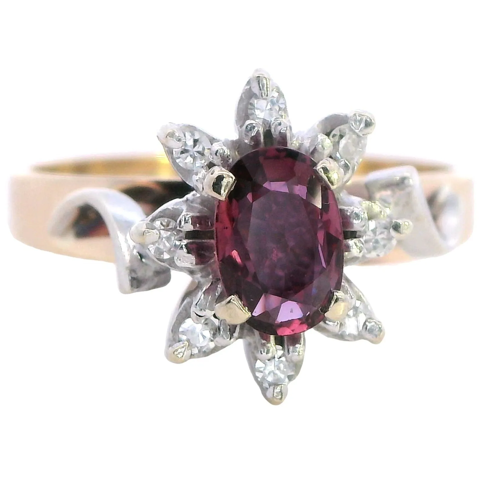 Elegant 9ct Yellow & White Gold Ruby & Diamond Cluster Ring - 9 Stones